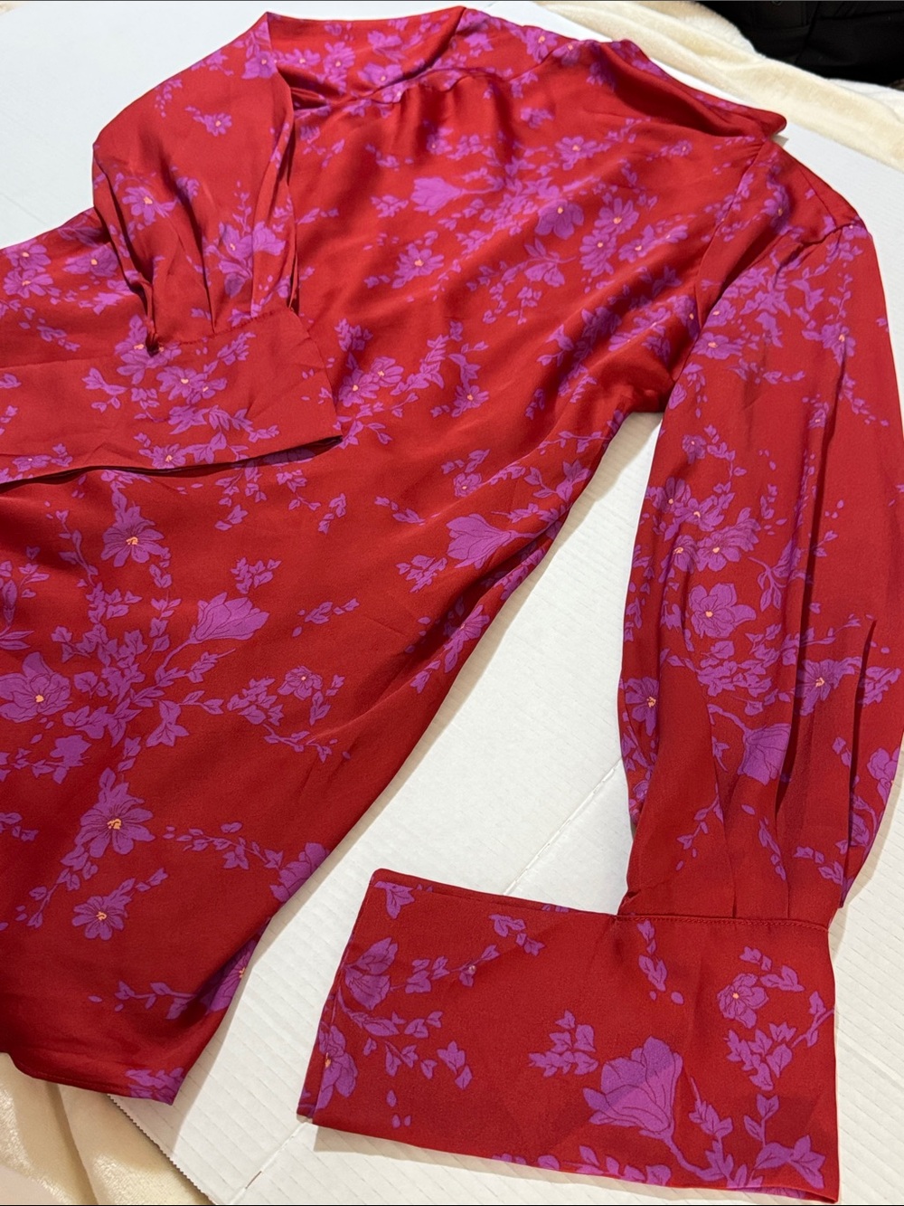 Free People Boho Aries Mini Dress Red with Purple Floral Print 175 - Picture 4 of 12